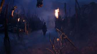 Senua walking through sticks and bones in Senua's Saga: Hellblade II.