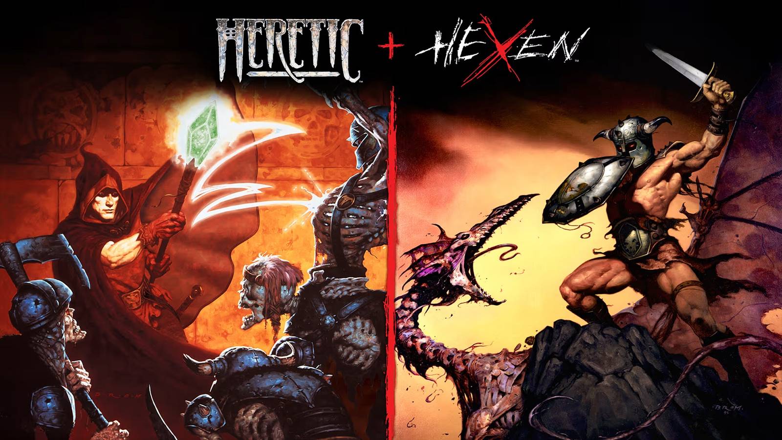 The release cover art for Heretic + Hexen