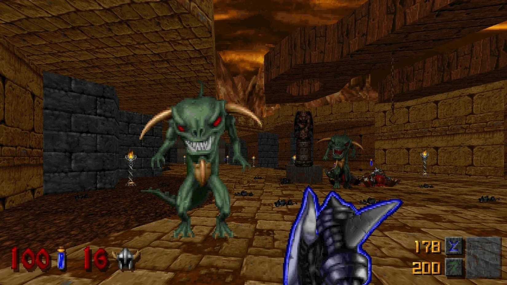 A screenshot of combat with serpents in Hexen from Heretic + Hexen