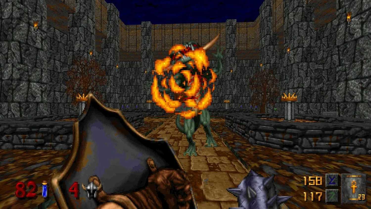 A screenshot of parrying attacks with the Cleric from Hexen in Heretic + Hexen