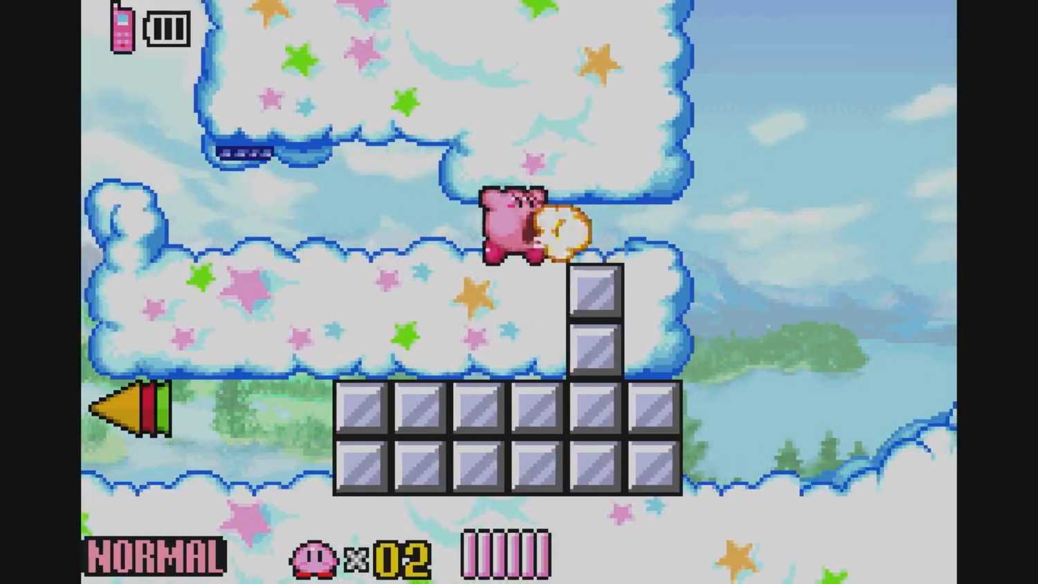 A screenshot from Kirby & the Amazing Mirror on the Game Boy Advance.