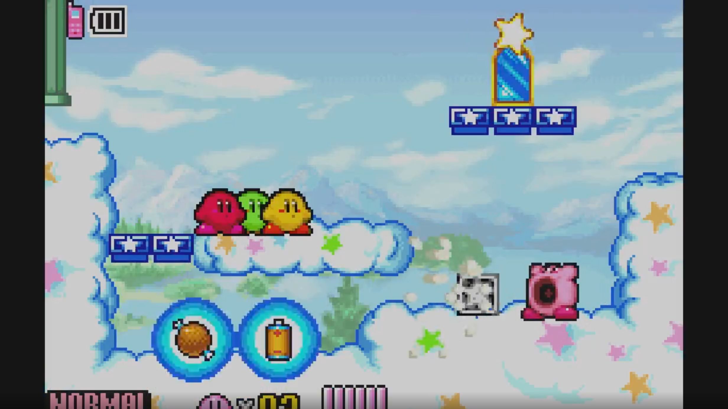 A screenshot from Kirby & the Amazing Mirror on the Game Boy Advance.
