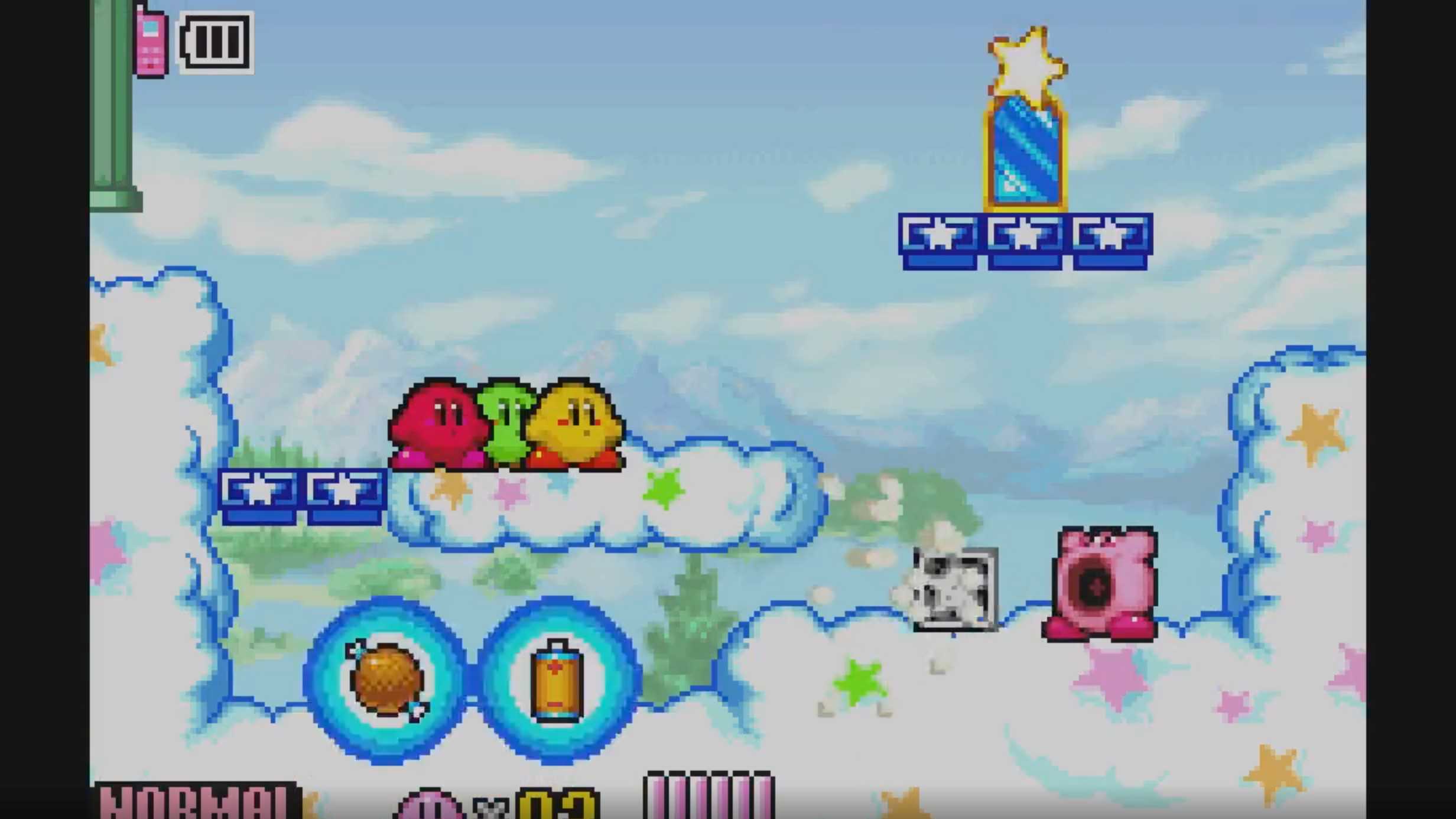 A screenshot from Kirby & the Amazing Mirror on the Game Boy Advance.