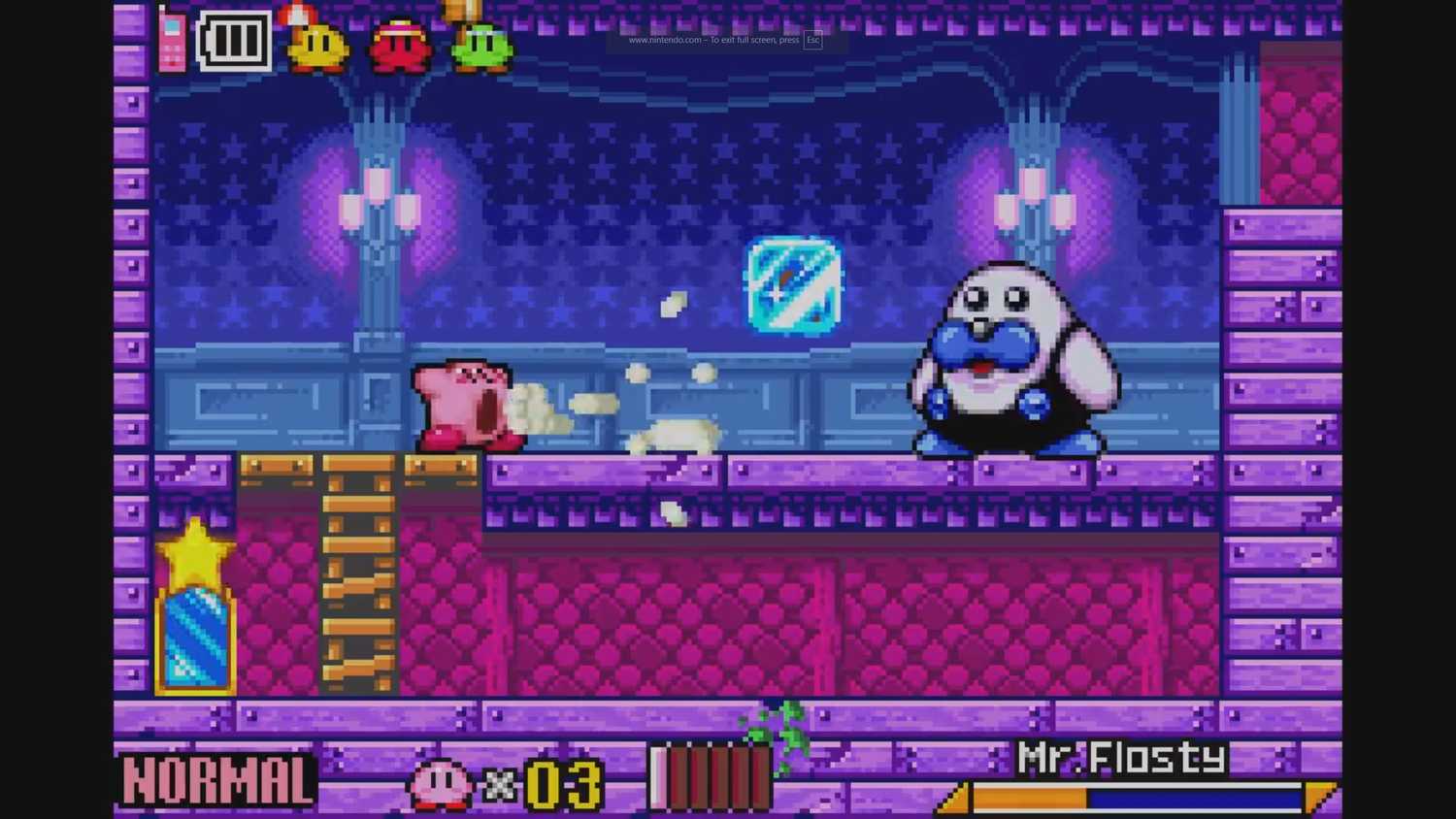 A screenshot from Kirby & the Amazing Mirror on the Game Boy Advance.