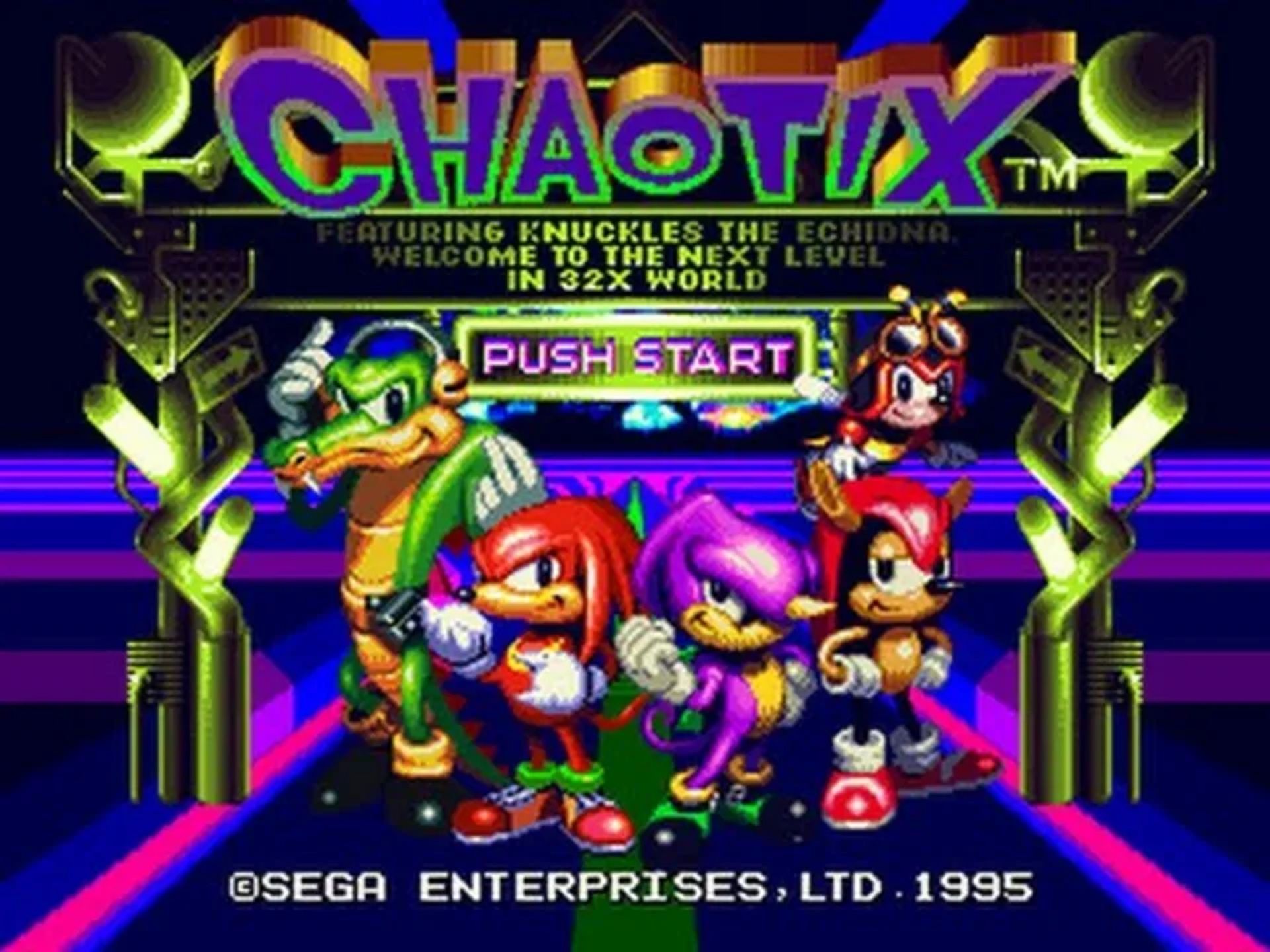 A screenshot of the title screen from Knuckles Chaotix