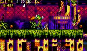 A screenshot of a character being ideal in Knuckles Chaotix