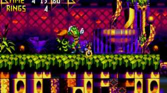 A screenshot of a character being ideal in Knuckles Chaotix