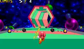A screenshot of Knuckles in a bonus stage in Knuckles Chaotix