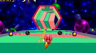A screenshot of Knuckles in a bonus stage in Knuckles Chaotix