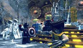 A screenshot of Wolverine, Captain America, Thor, and Johnny Storm in LEGO Marvel Super Heroes