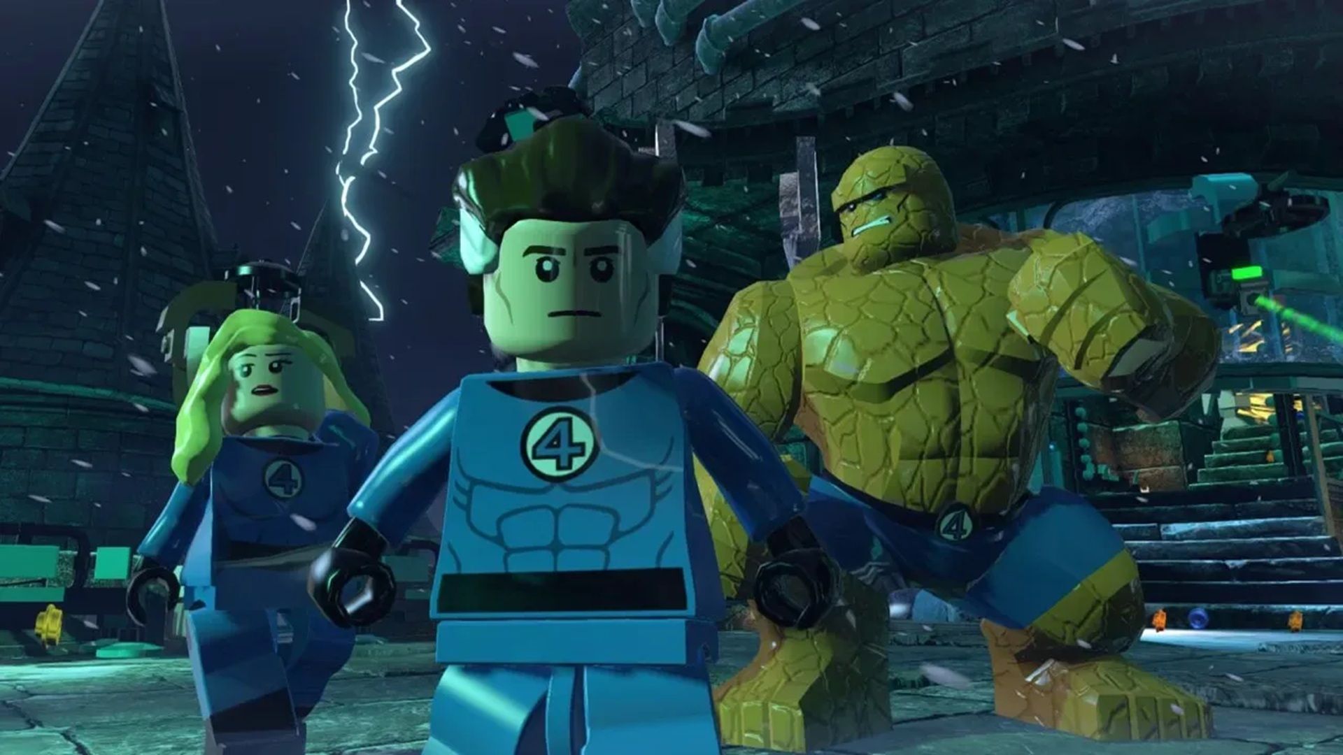 A screenshot of The Fantastic Four in LEGO Marvel Super Heroes