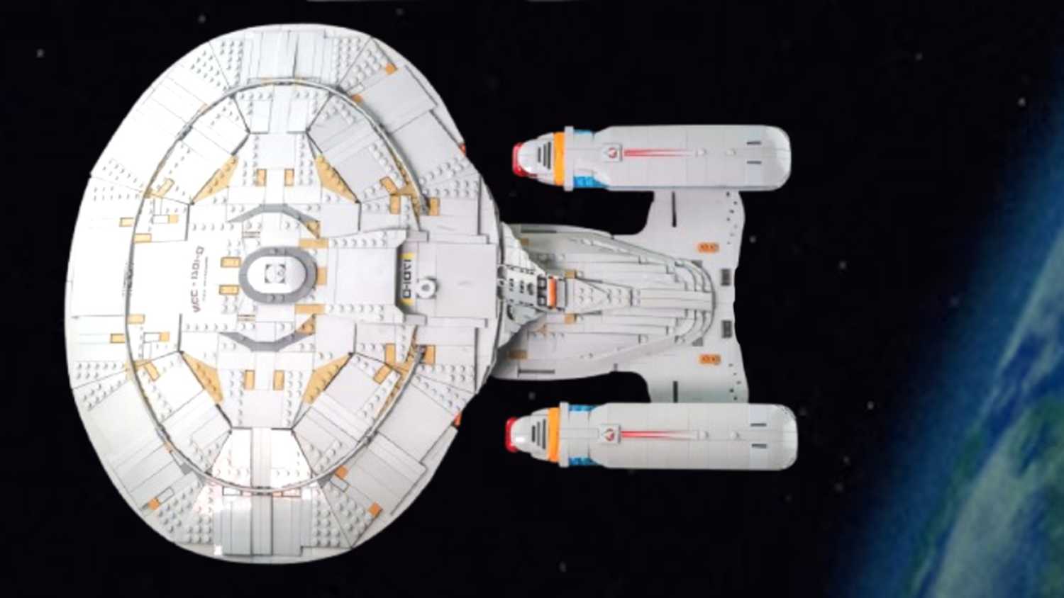 A pre-comp rendition of the Enterprise D that was leaked for an upcoming LEGO Star Trek set