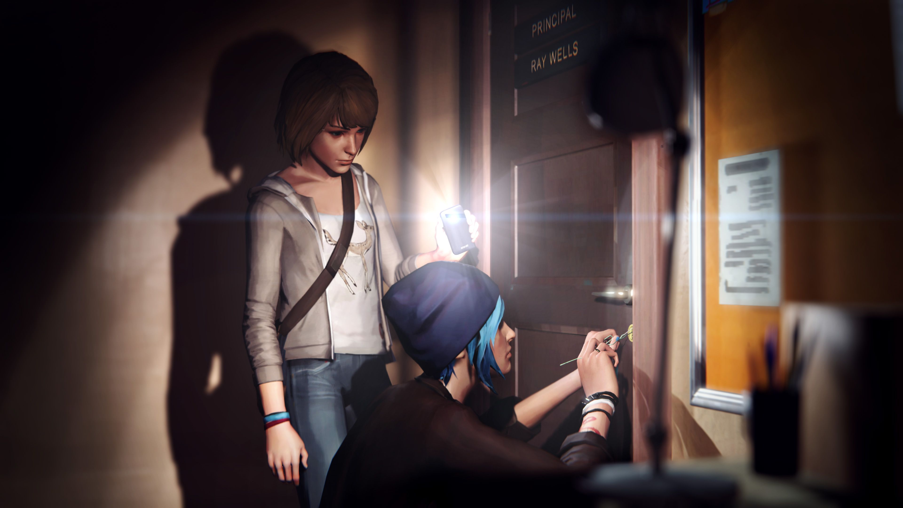 Max and Chloe sneaking around in school at night in Life is Strange.