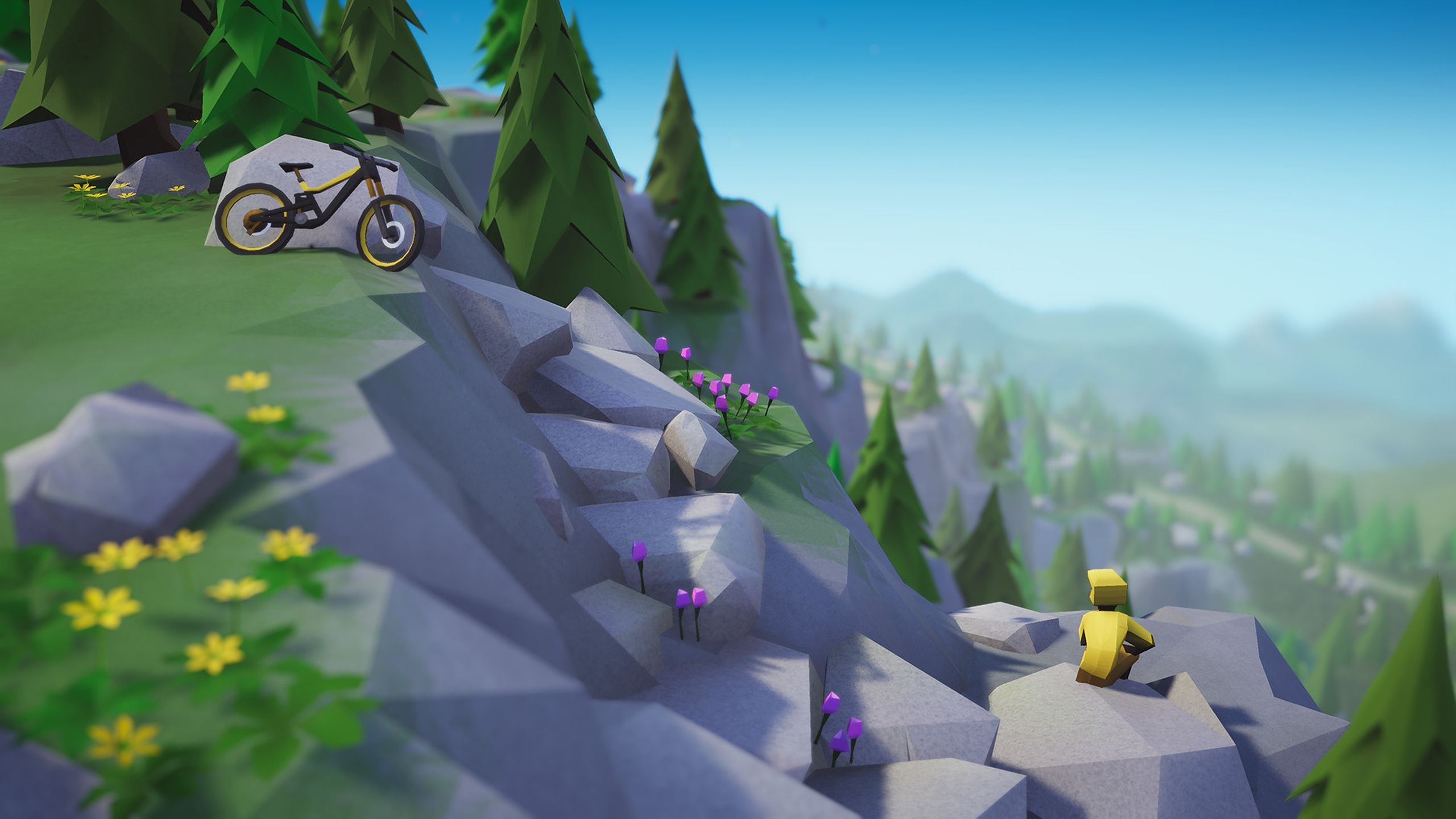 Relaxing beside a bicycle in Lonely Mountains: Downhill.