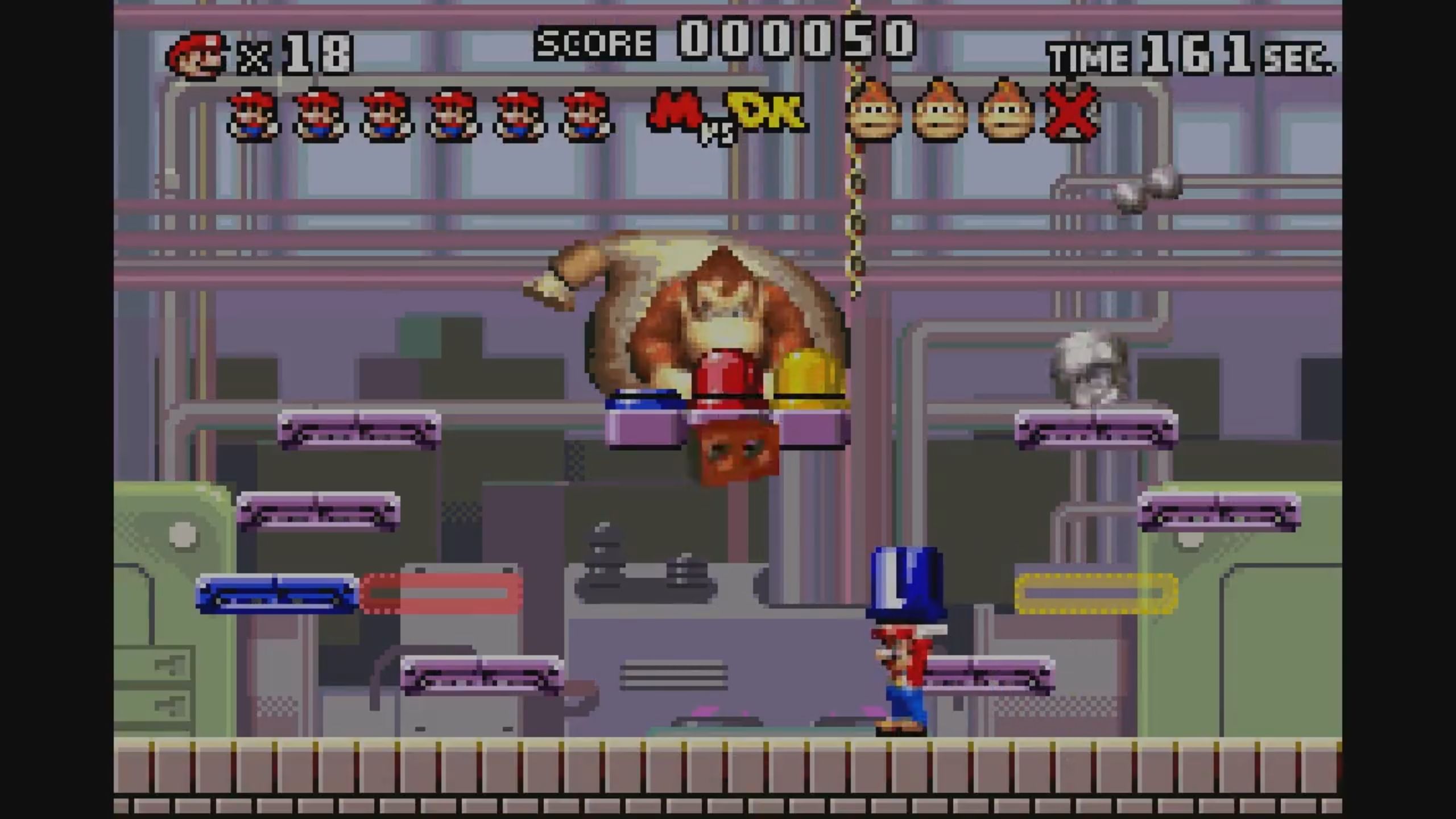 A screenshot from Mario vs. Donkey Kong on the Game Boy Advance.