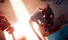 A barber and Blade in a sunlit salon in the trailer for Marvel's Blade game.