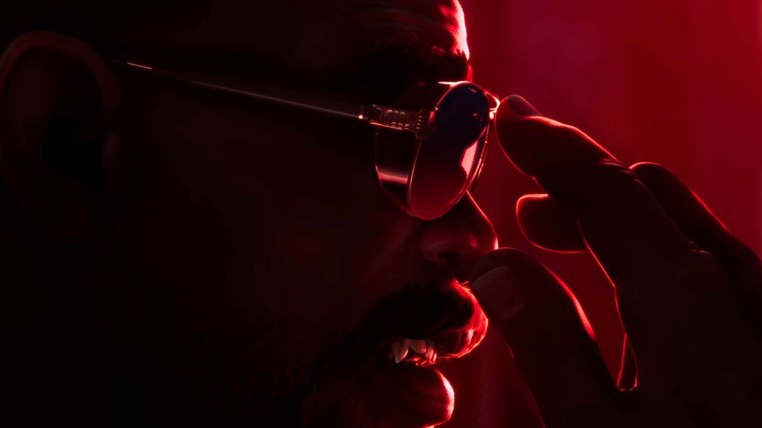 Blade adjusting his sunglasses in the trailer for Marvel's Blade game.