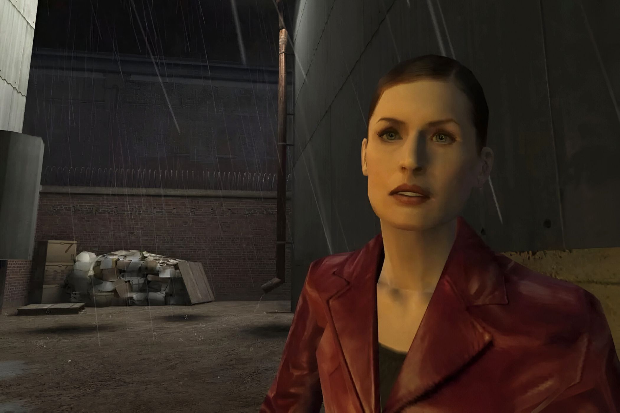 Mona Sax in the rain in Max Payne 2.