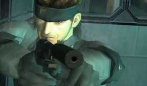 Snake aiming a silenced pistol in Metal Gear Solid 2: Sons of Liberty.