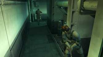 Snake peaking out of cover in Metal Gear Solid 2: Sons of Liberty.