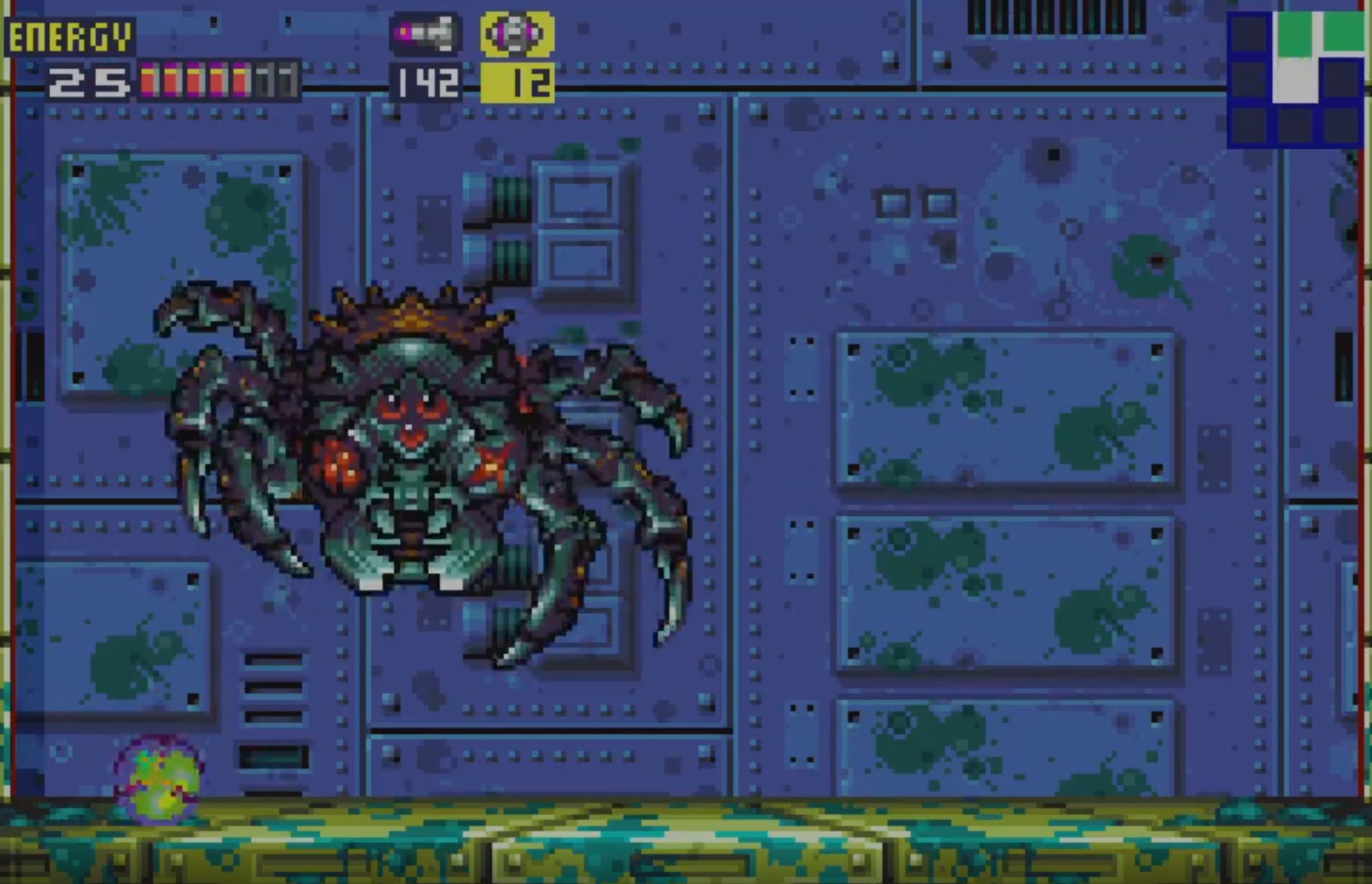 A screenshot from Metro Fusion on the Game Boy Advance.