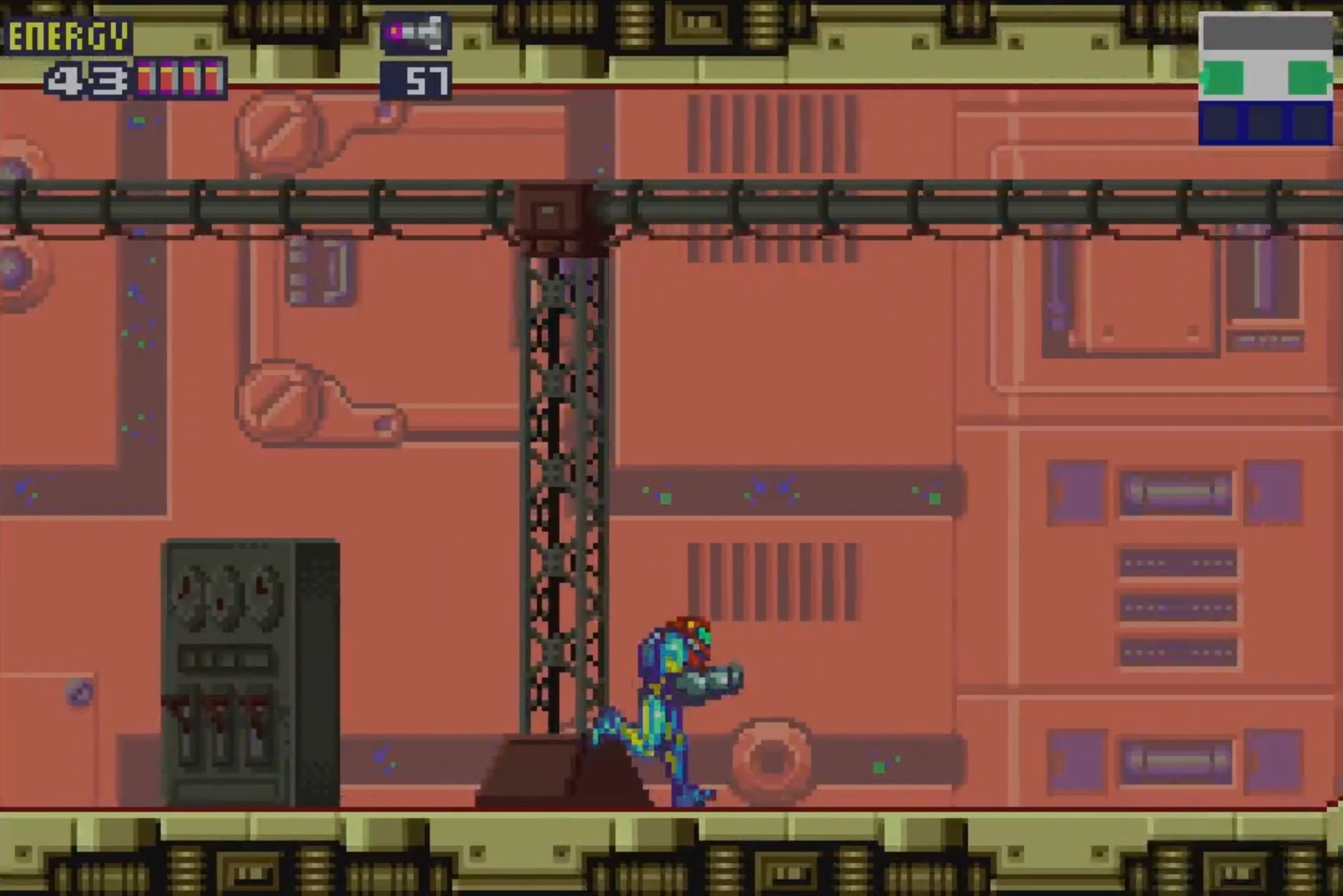 A screenshot from Metro Fusion on the Game Boy Advance.