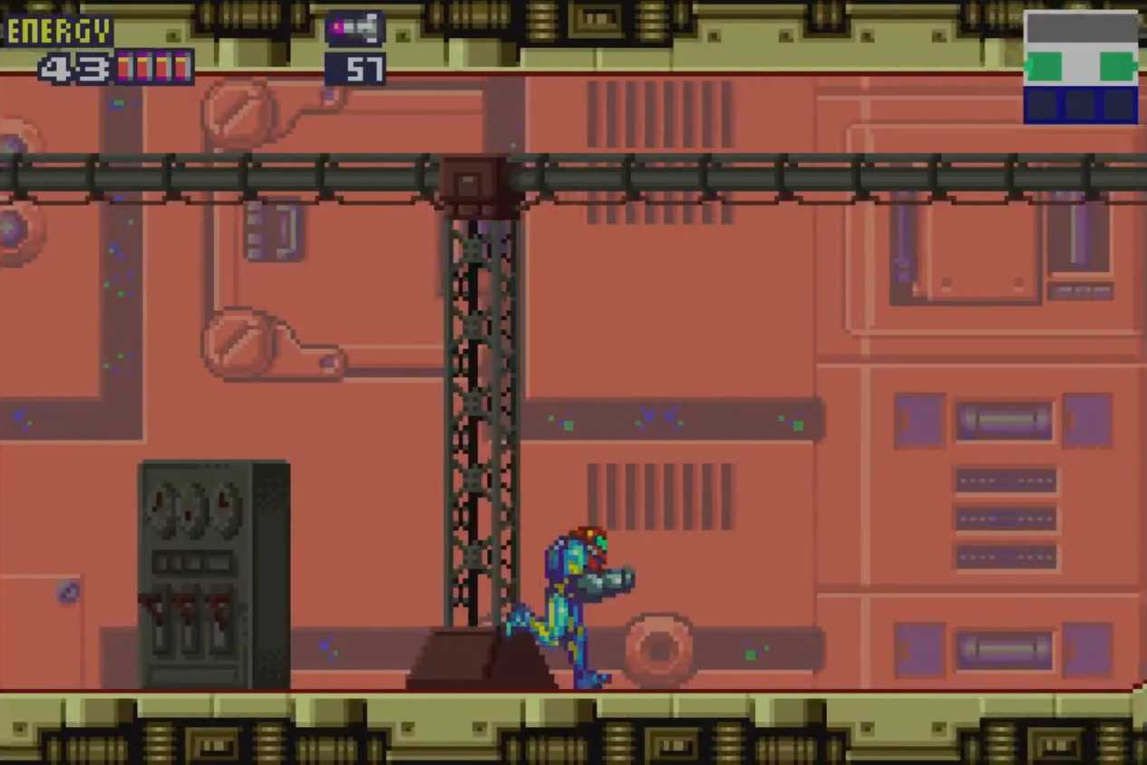 A screenshot from Metro Fusion on the Game Boy Advance.