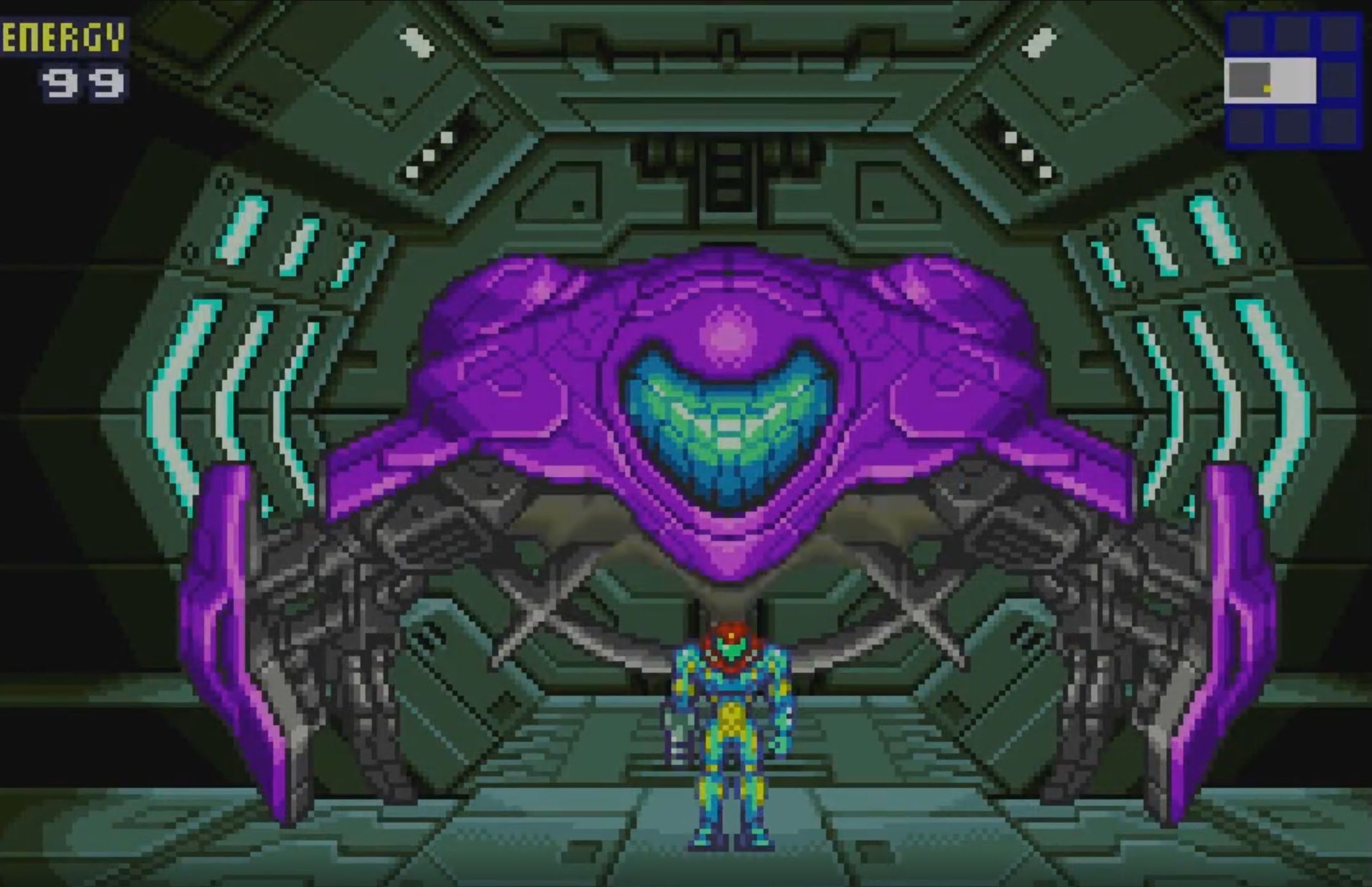A screenshot from Metro Fusion on the Game Boy Advance.