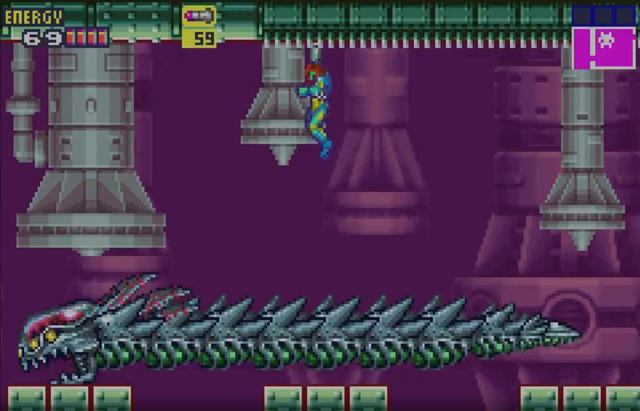 A screenshot from Metro Fusion on the Game Boy Advance.
