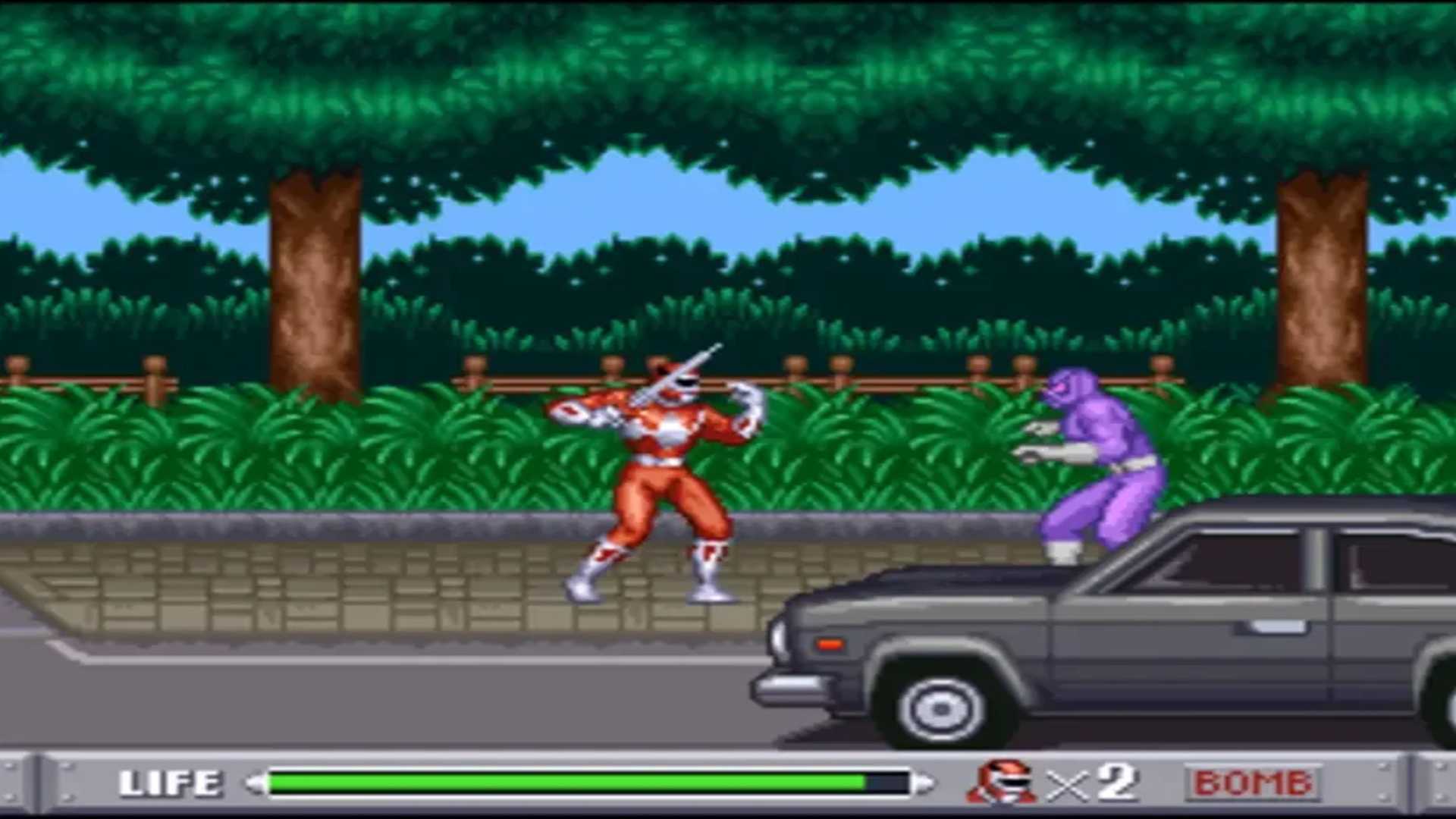 A screenshot of gameplay from the Super Nintendo version of Mighty Morphin Power Rangers