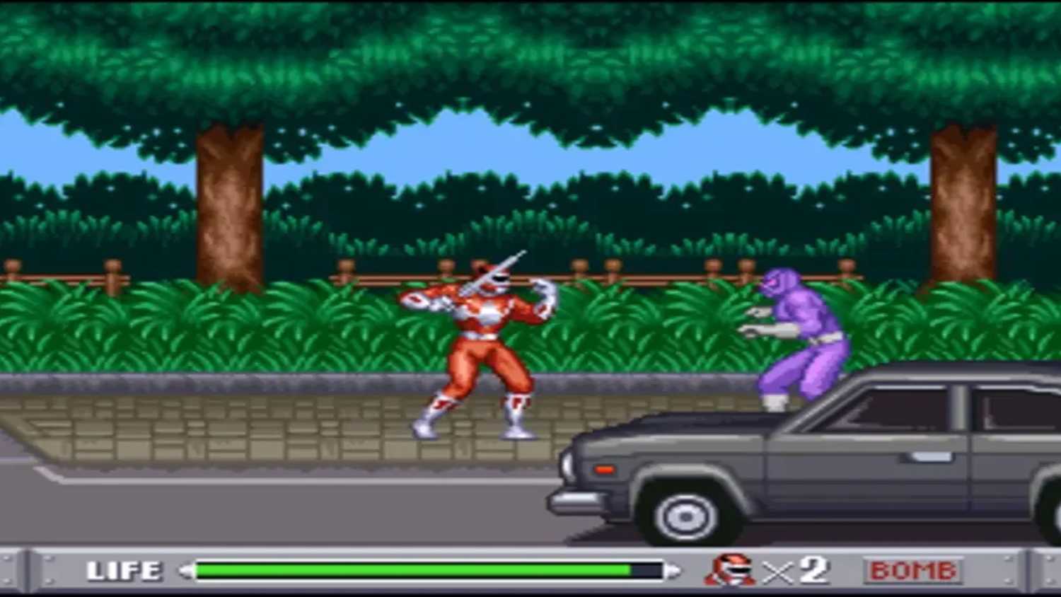 A screenshot of gameplay from the Super Nintendo version of Mighty Morphin Power Rangers