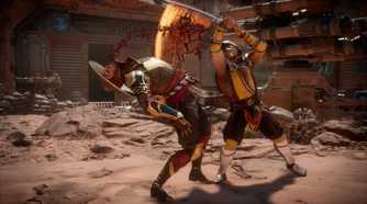 Scorpion fighting Kung Lao in Mortal Kombat 11.