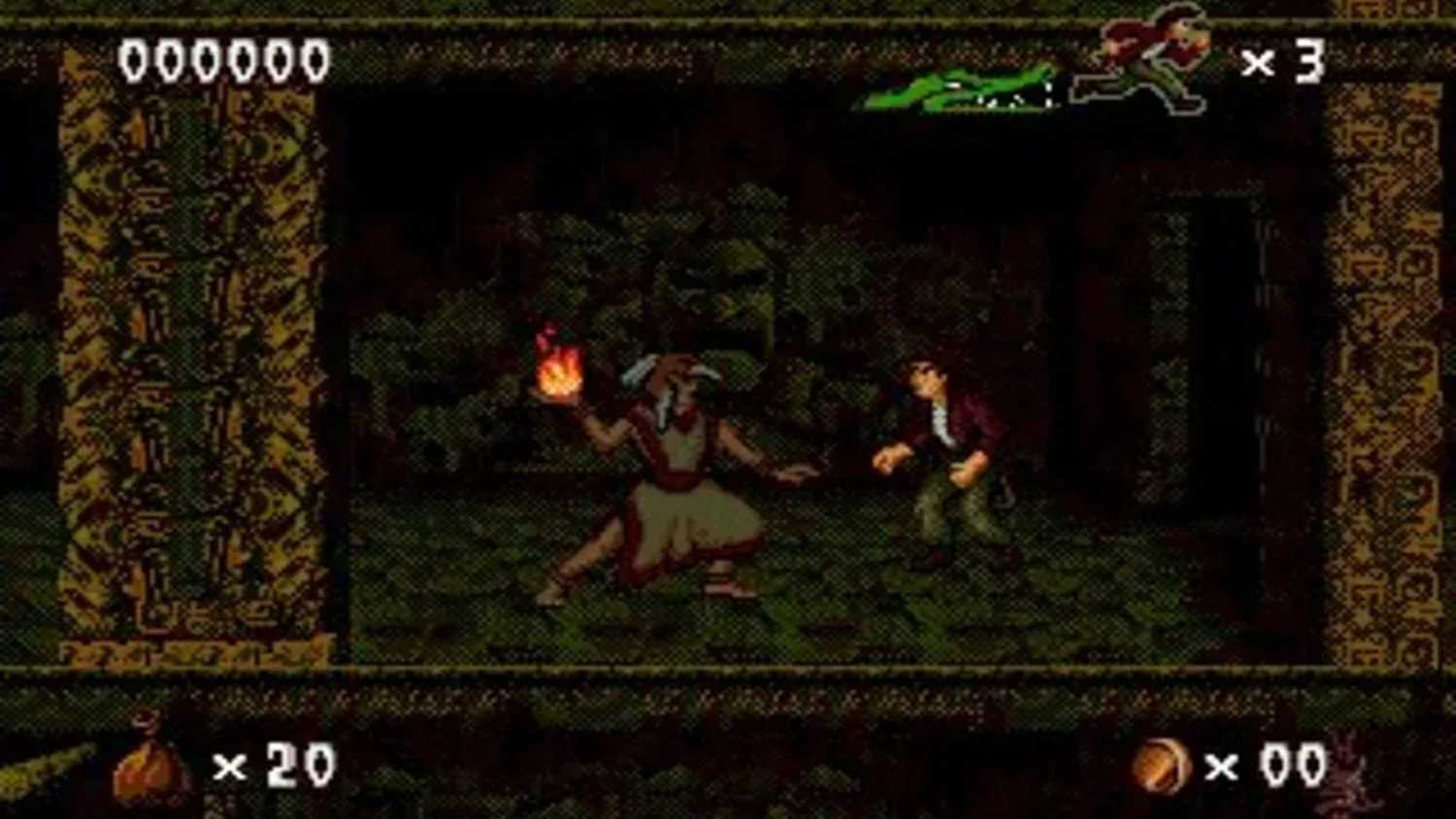 A screenshot of an enemy encounter in Pitfall: The Mayan Adventure