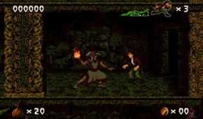 A screenshot of an enemy encounter in Pitfall: The Mayan Adventure