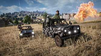 Two cars in a chase in PlayerUnknown's BattleGrounds.