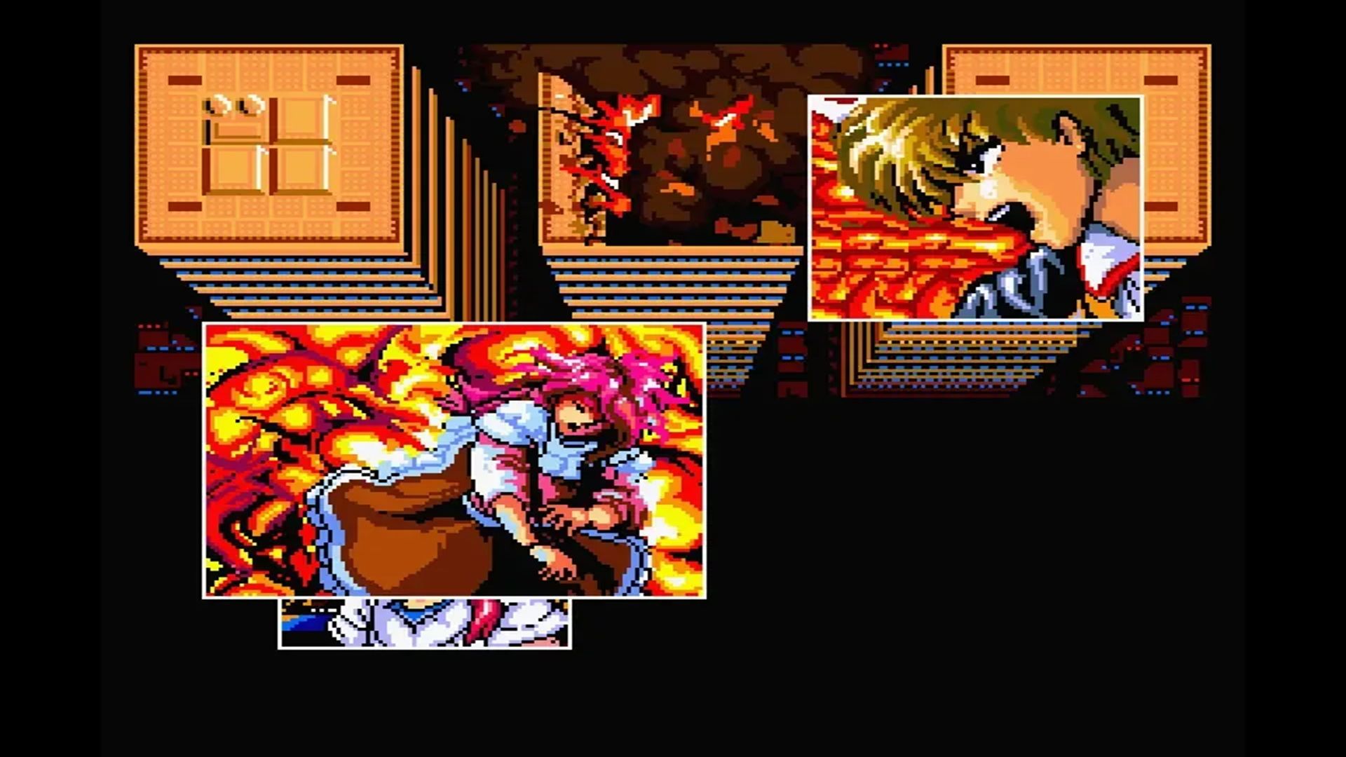 A screenshot of cutscenes from the Japanese version of Power Strike
