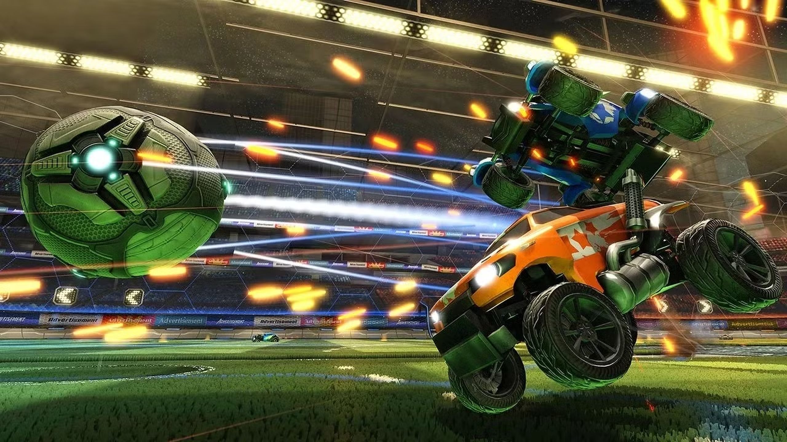 A screenshot from Rocket League.