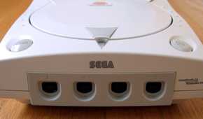 The ports on the side of a Sega Dreamcast console.