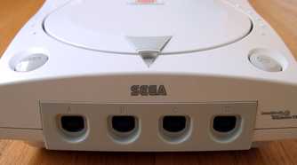 The ports on the side of a Sega Dreamcast console.
