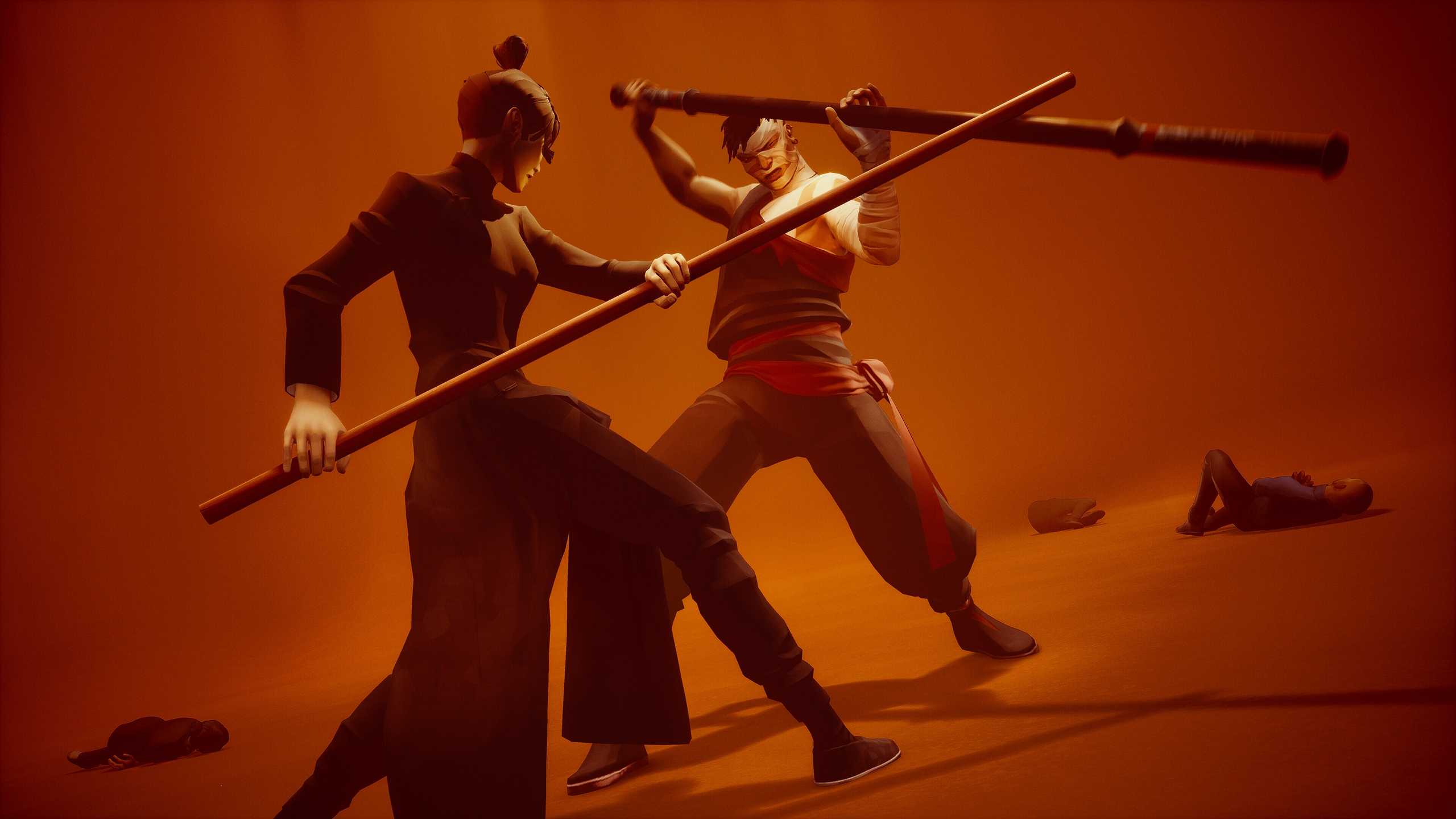The player fighting an enemy with a bo in Sifu.