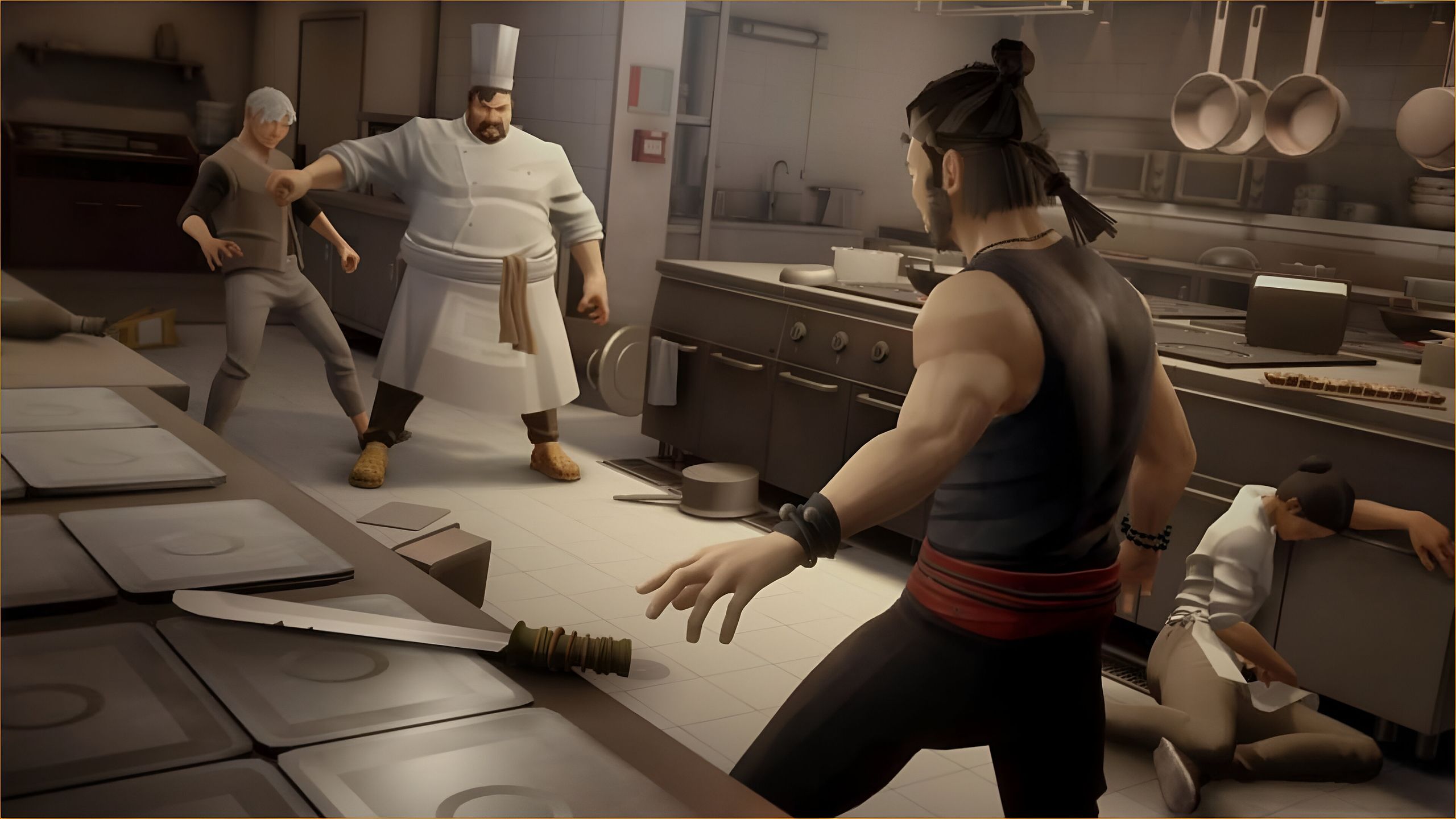 Fighting in the kitchen in Sifu.