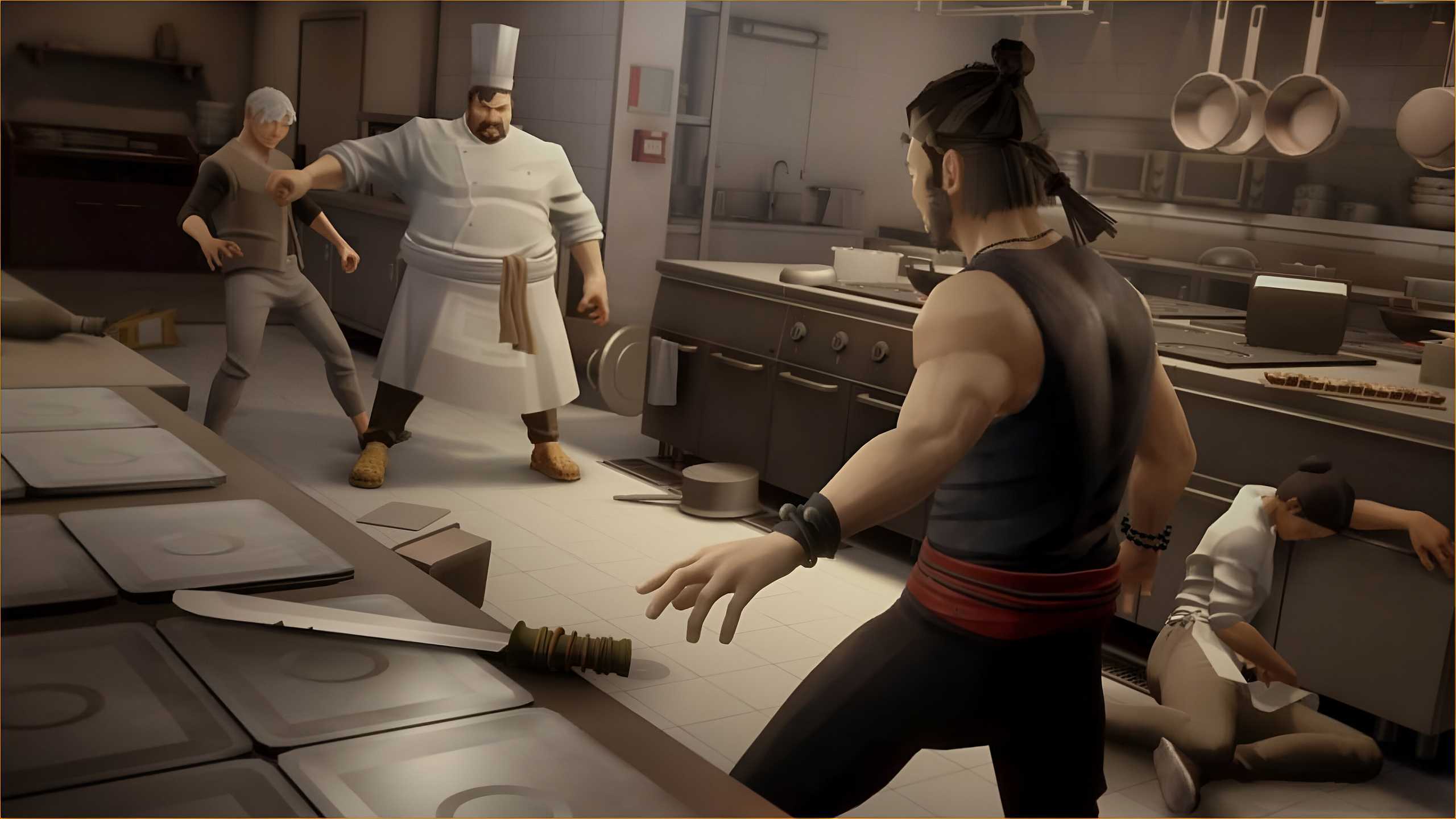 Fighting in the kitchen in Sifu.