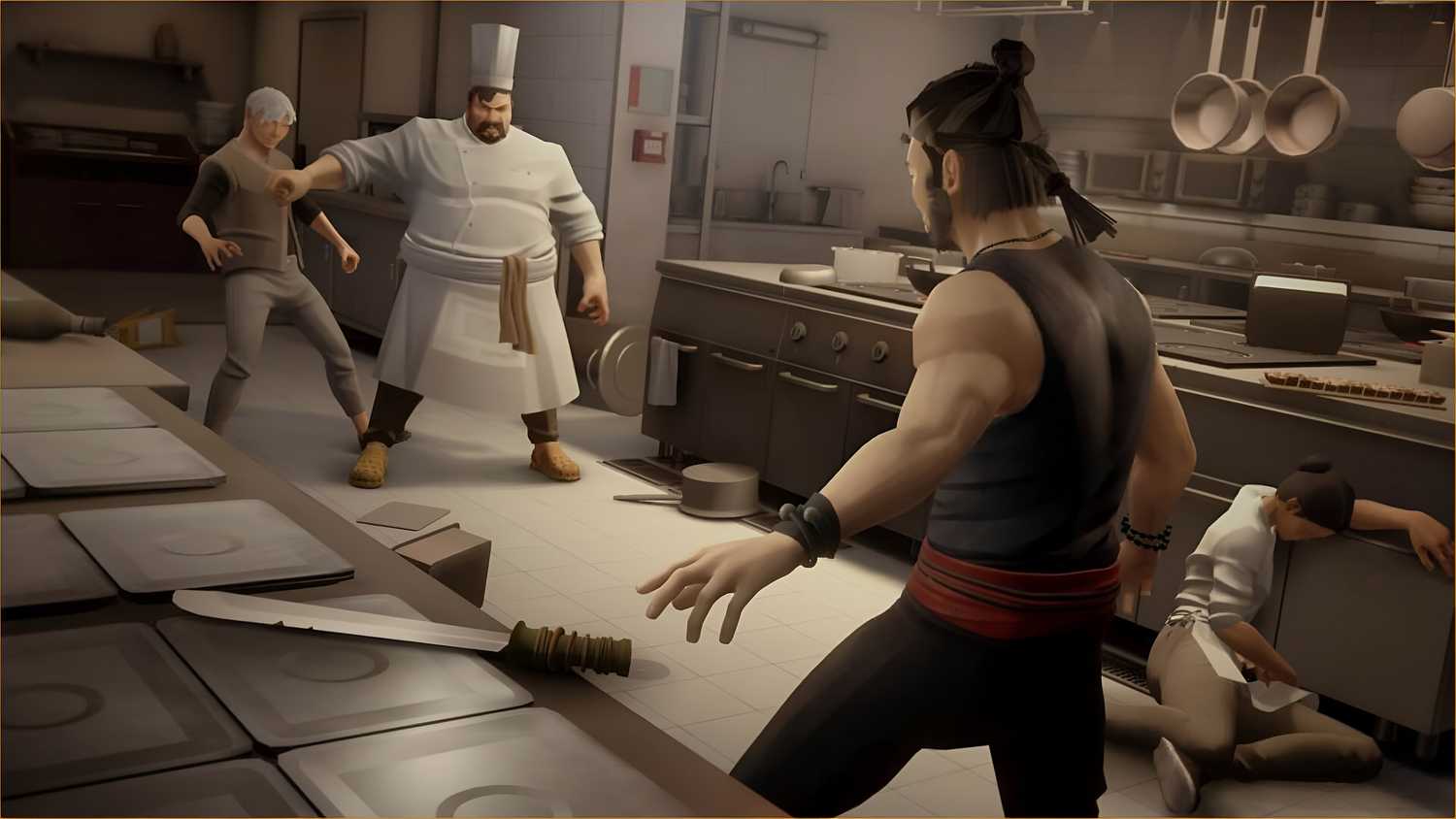 Fighting in the kitchen in Sifu.