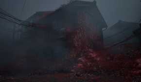 Red, bloody flowers taking over a house in Silent Hill F.