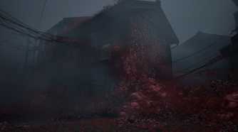 Red, bloody flowers taking over a house in Silent Hill F.