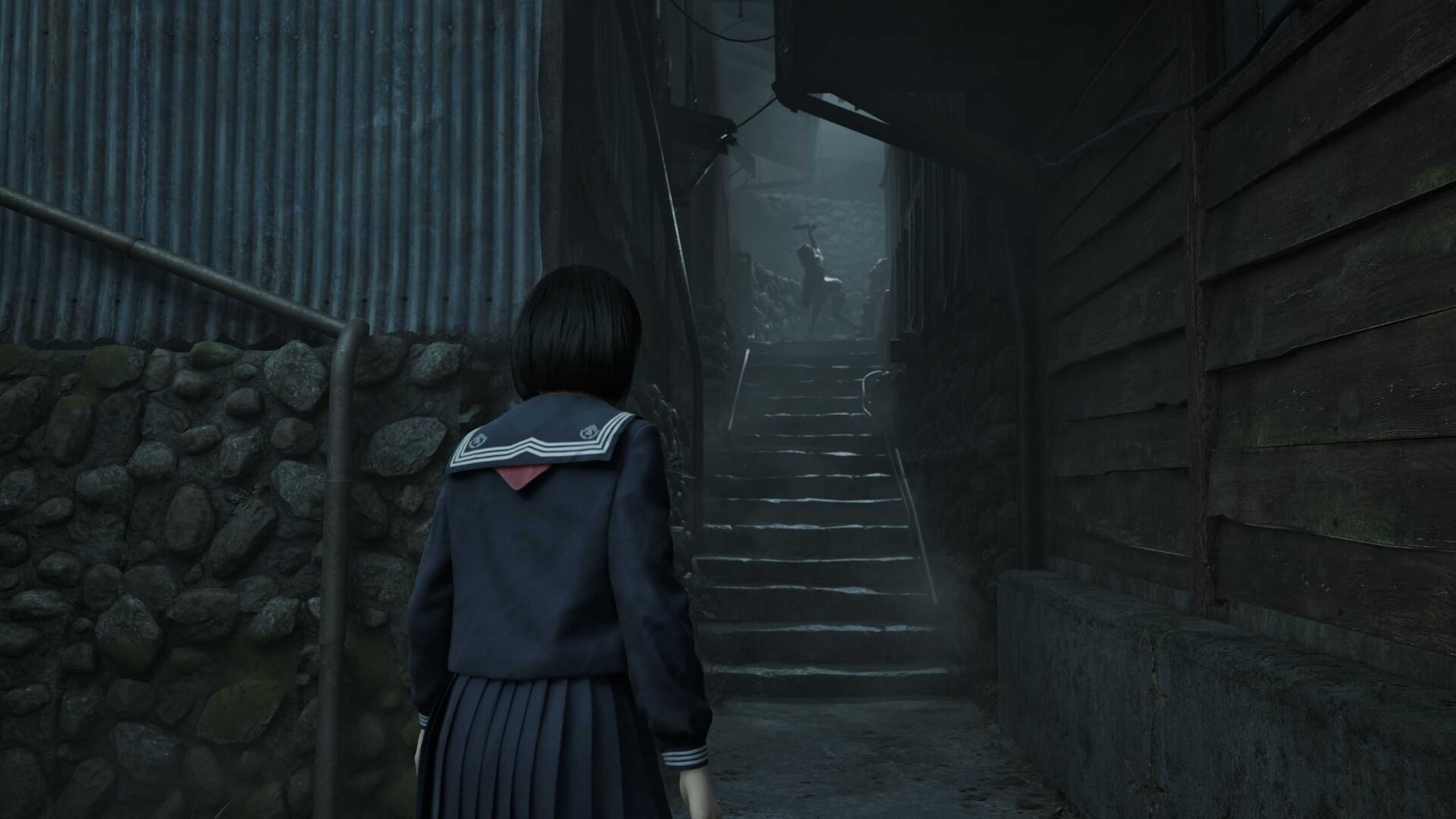 Shimizu facing a monster in Silent Hill F.