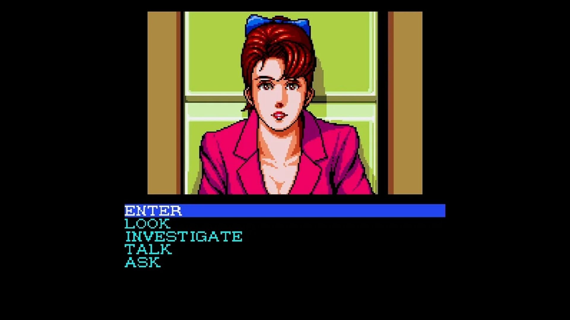 A screenshot of interaction gameplay from Snatcher