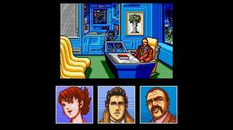 A screenshot of interaction gameplay from the beginning of Snatcher