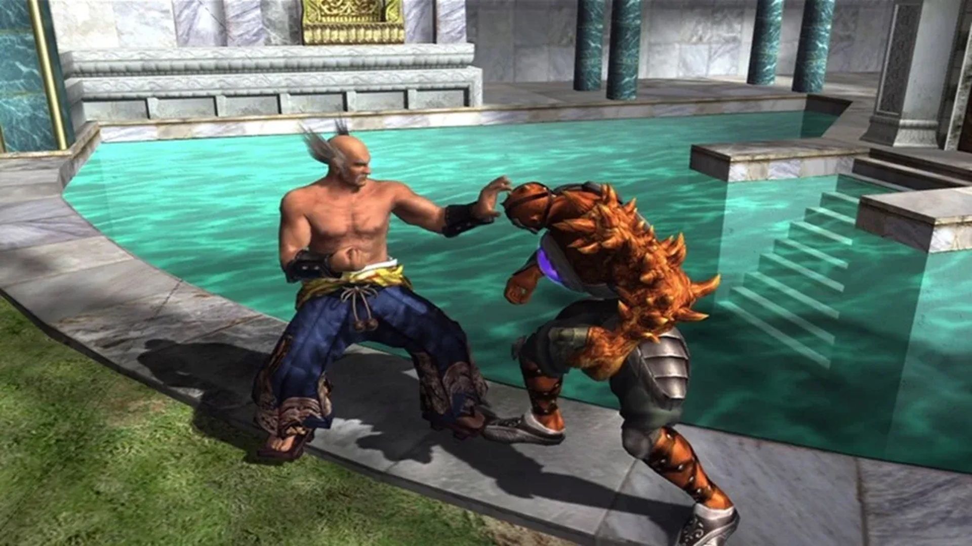 A screenshot of Heihachi Mishima in a match from Soulcalibur 2