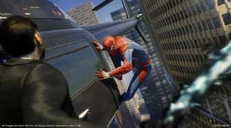 Spider-Man sticking to the side of a helicopter in Spider-Man 2018.